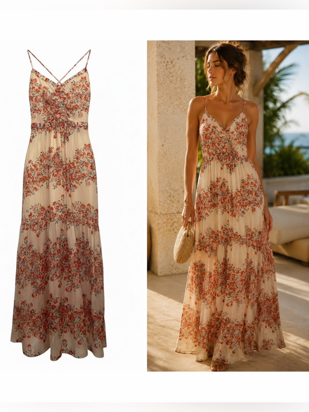 Intermix White Red Floral Silk Maxi Dress Cross Back 6 Garden Wedding Euc